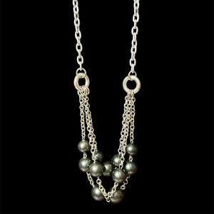 Elegant Silver and Black Beaded Necklace 70